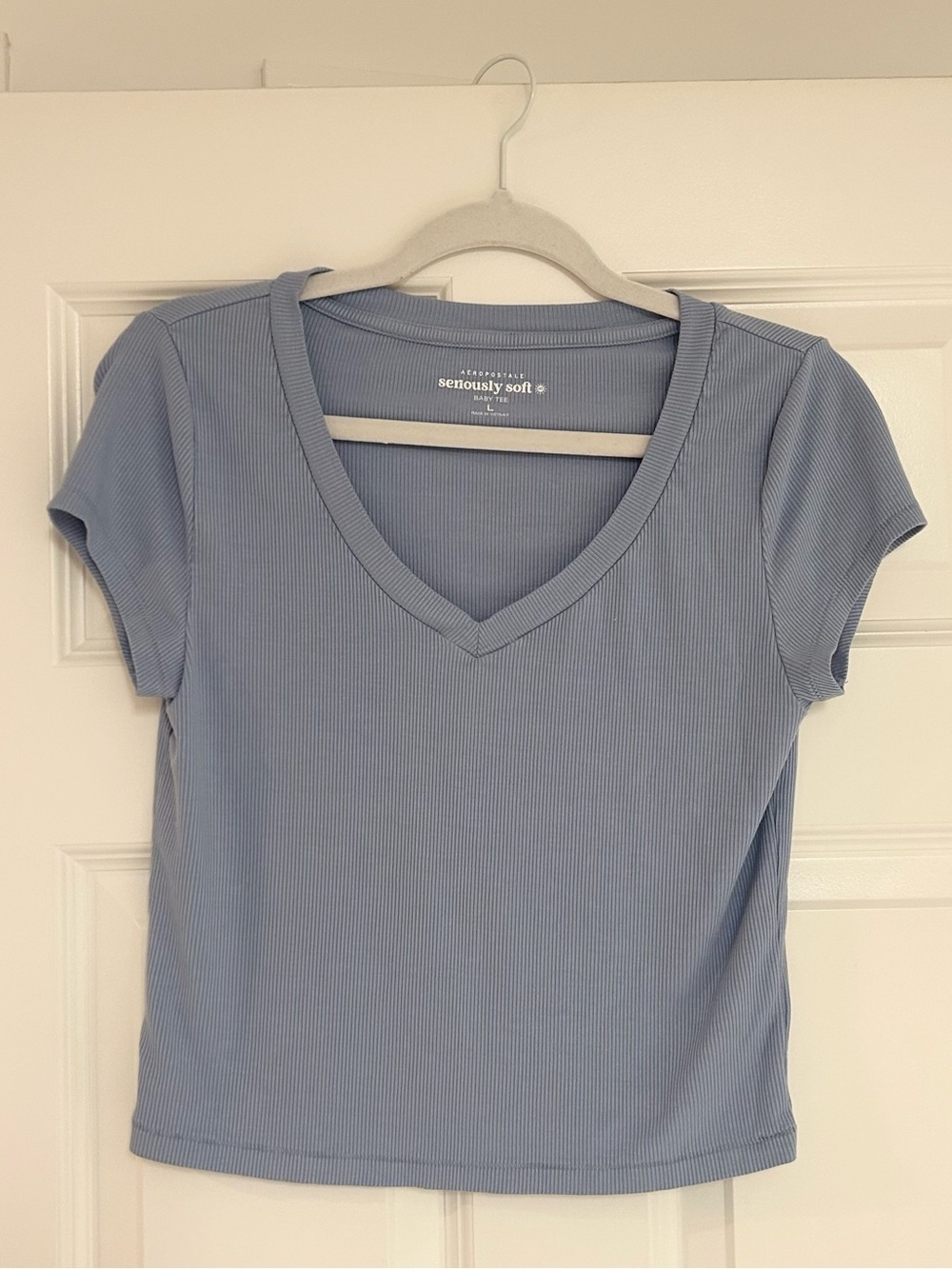 Aeropostale Light Blue V-Neck Ribbed Tee
